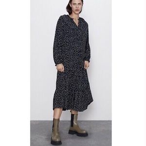 Zara Polka Dot Long Sleeve Midi Dress - Size Large